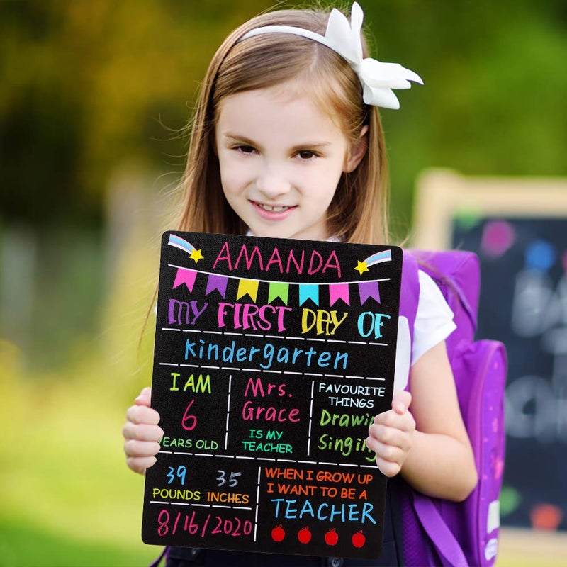 PETCEE First Day of School Sign - Double Sided First and Last Day of School Chalkboard Sign 9"x 12" 1st Day of Preschool Pre-K Kindergarten Photo Props Gifts for Kids Girls Boys Daughter Son - Image 3